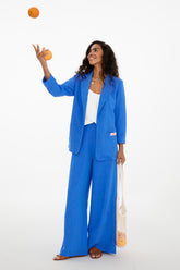 Szerokie spodnie z lnem Blue Margarita