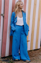 Szerokie spodnie z lnem Blue Margarita