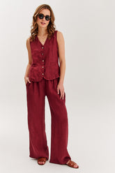 Szerokie spodnie lniane Dusty Wine