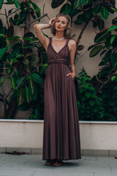 naoko sukienka maxi brązowa infinity z wiązaniem