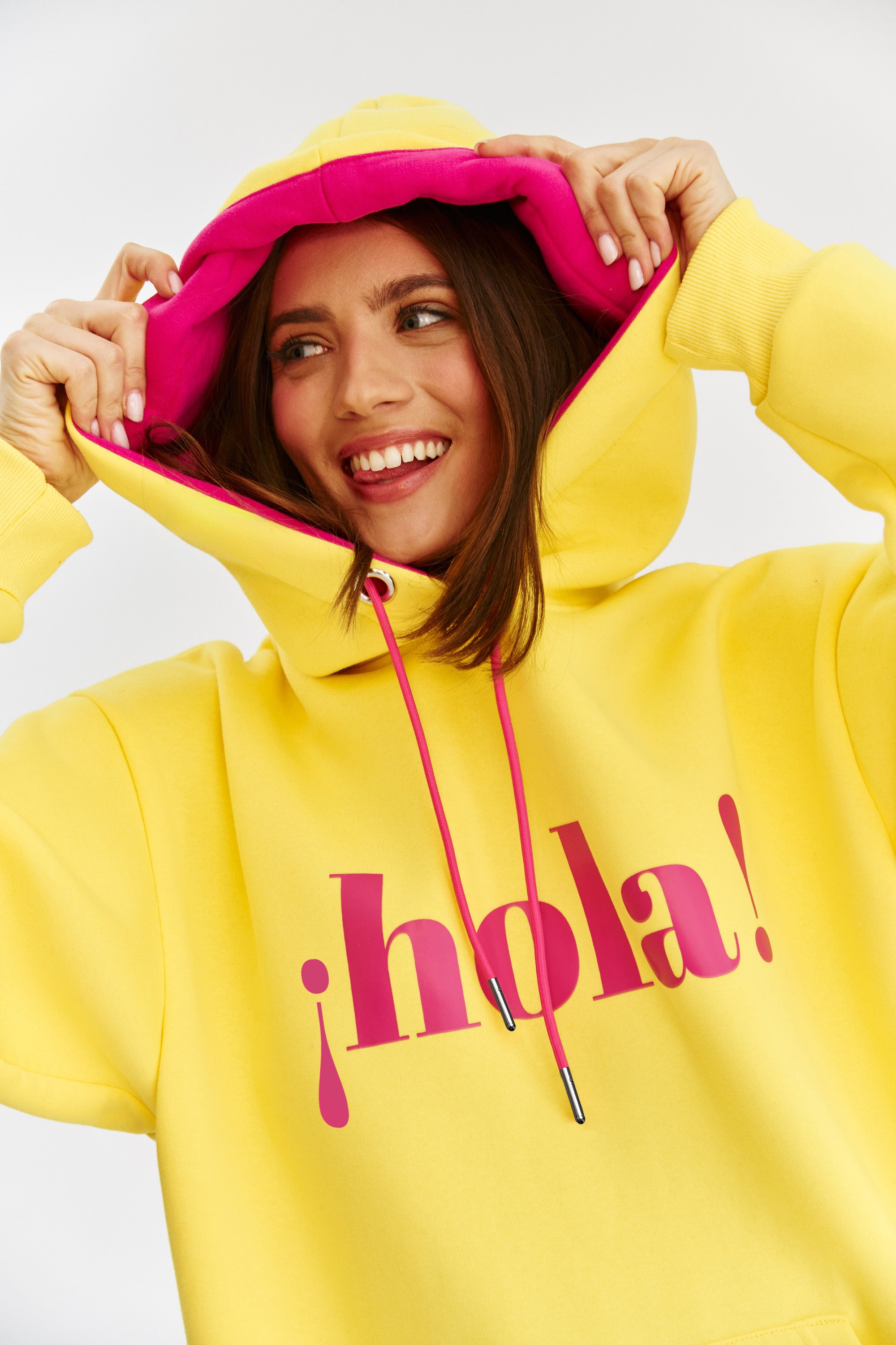 naoko żółta bawełniana bluza z kapturem i nadrukiem