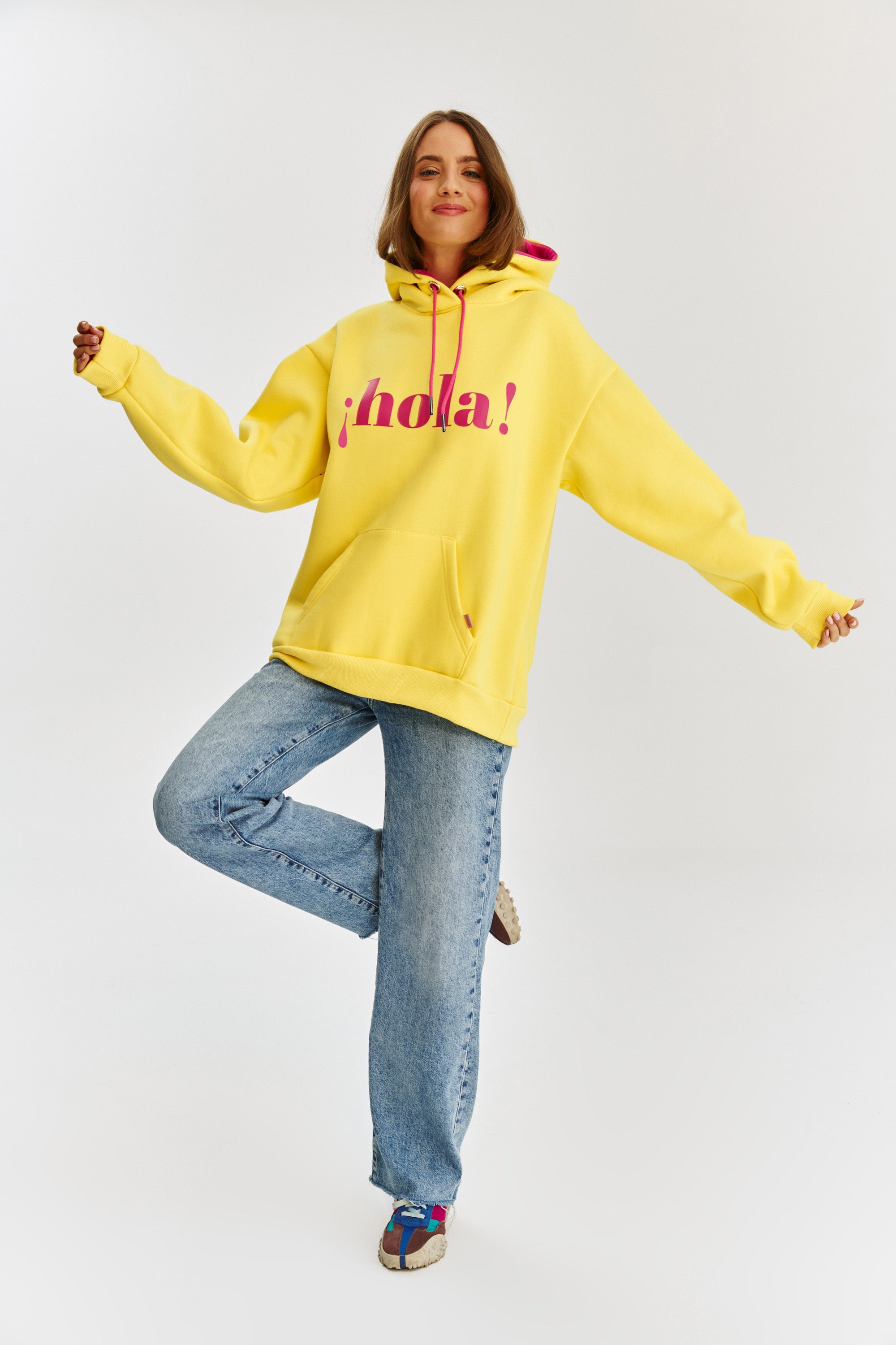 naoko żółta bawełniana bluza z kapturem i nadrukiem