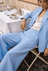 Szerokie spodnie z lnem Aqua Lagoon