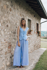 lniane spodnie w kolorze blektnym naoko