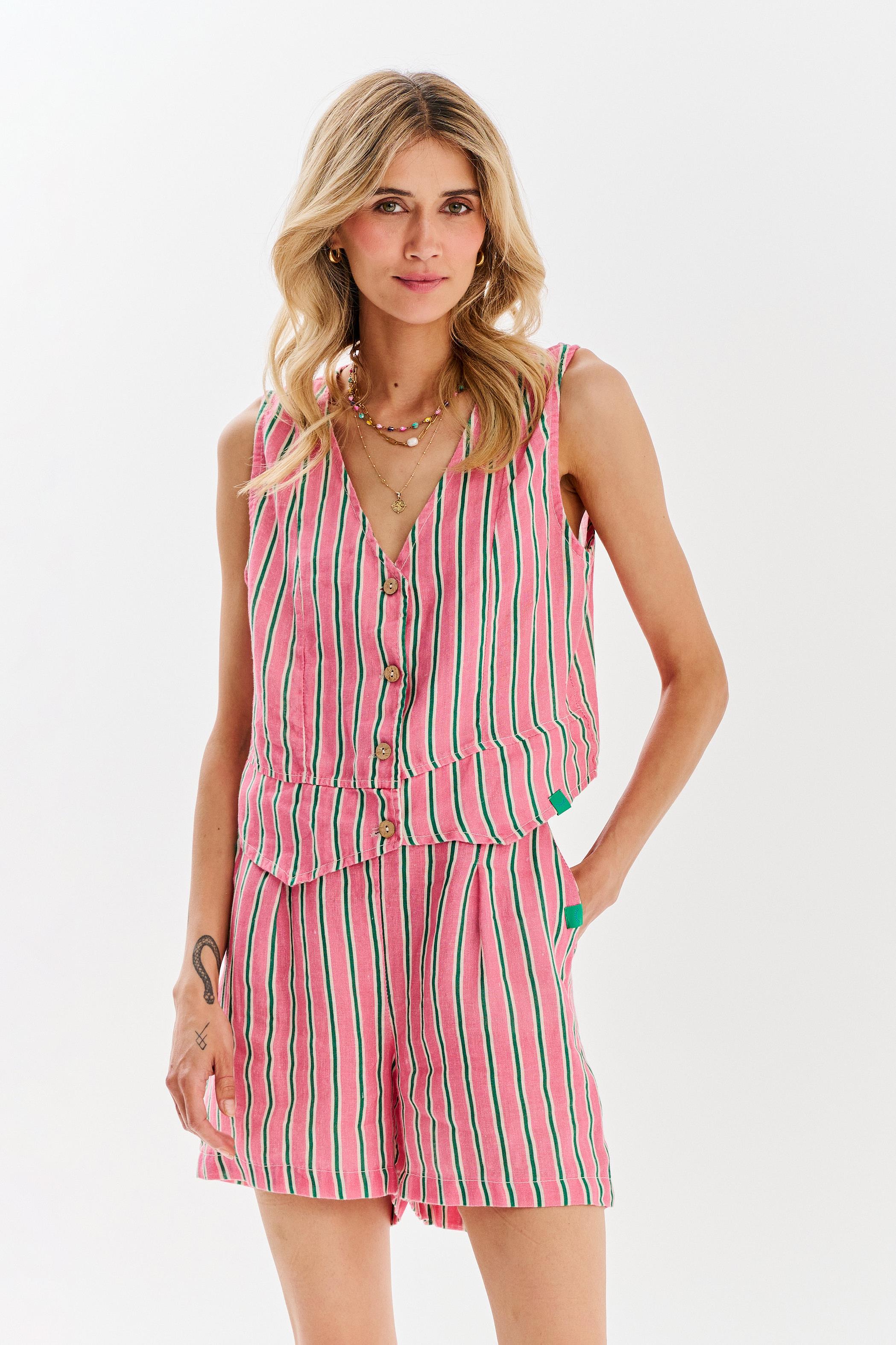 kamizelka lniana w paski naoko