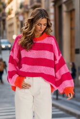 sweter damski w kolorowe paski naoko