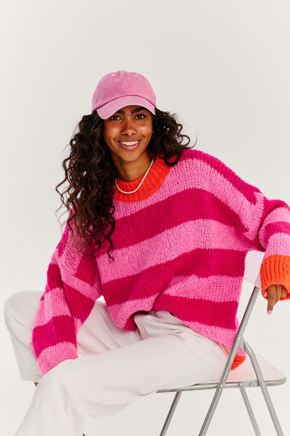 sweter damski w kolorowe paski naoko