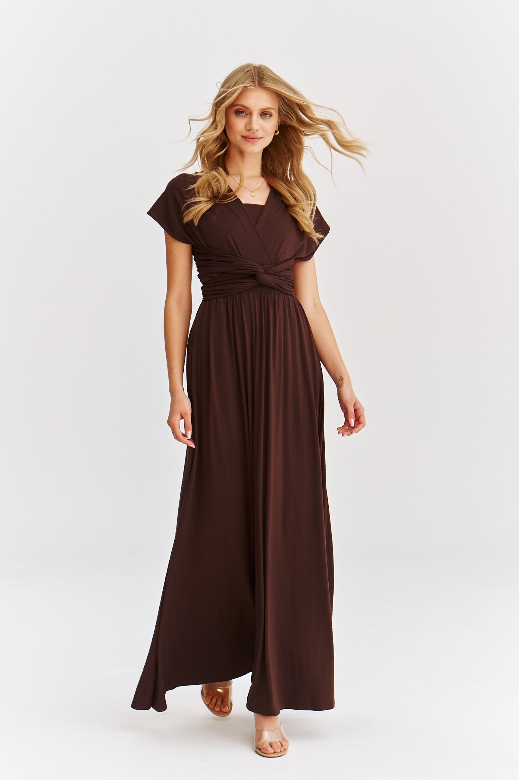 naoko sukienka maxi brązowa infinity z wiązaniem