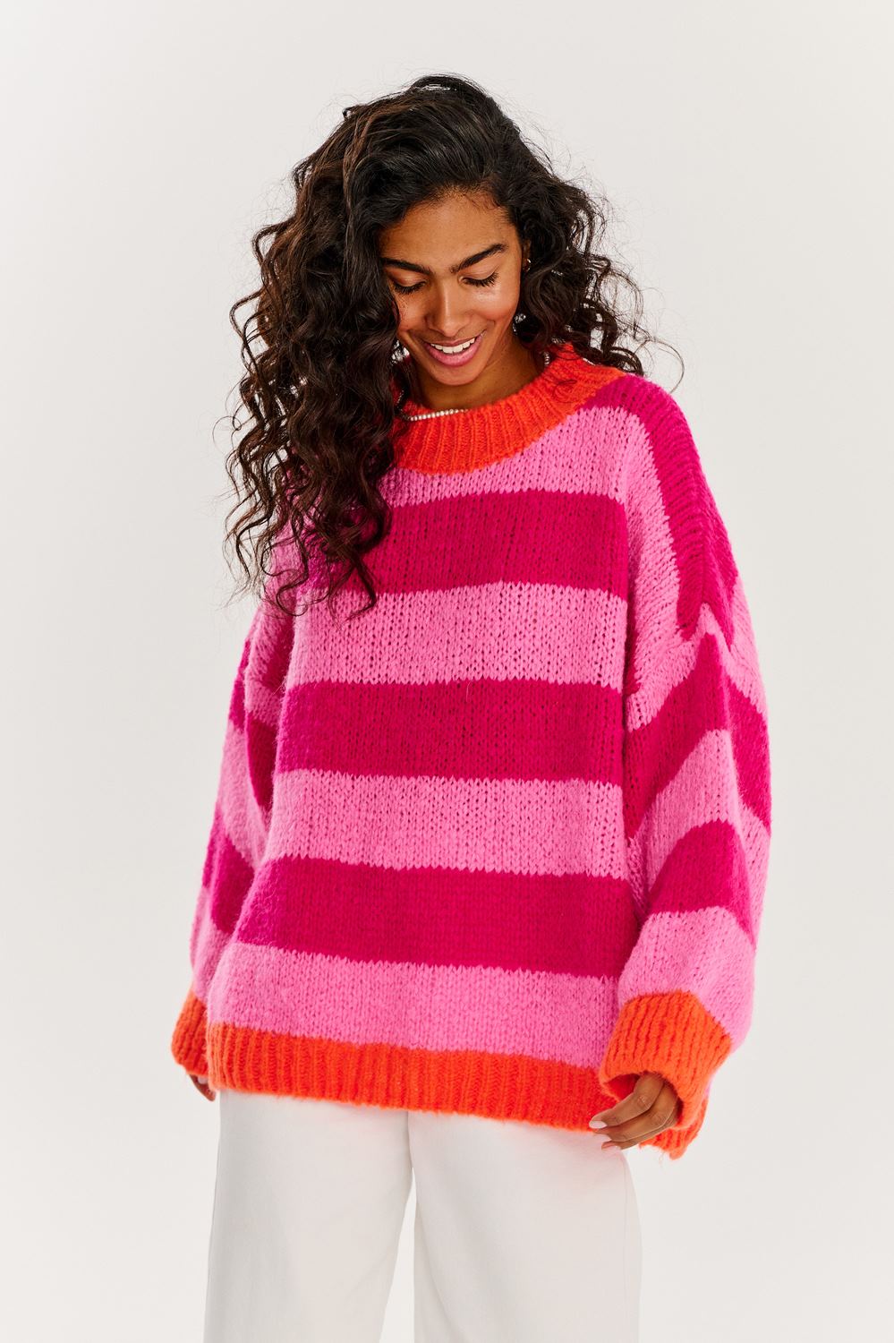 sweter damski w kolorowe paski naoko