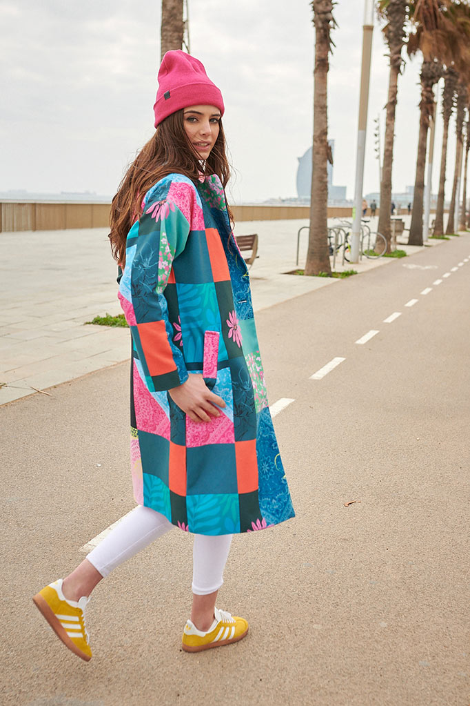 patchworkowy płaszcz flauszowy naoko