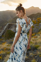 naoko Sukienka midi z wiskozy z falbaną w kwiaty