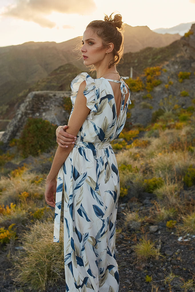 naoko Sukienka midi z wiskozy z falbaną w kwiaty