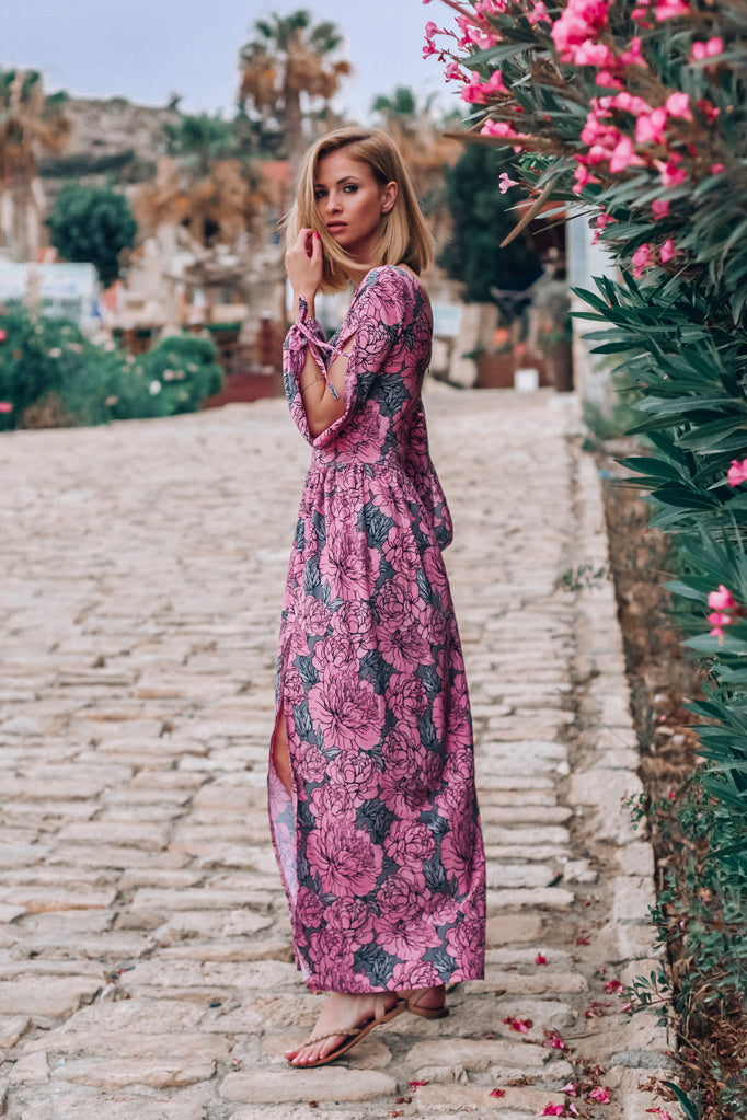 sukienka maxi z rozcięciem w kwiaty naoko