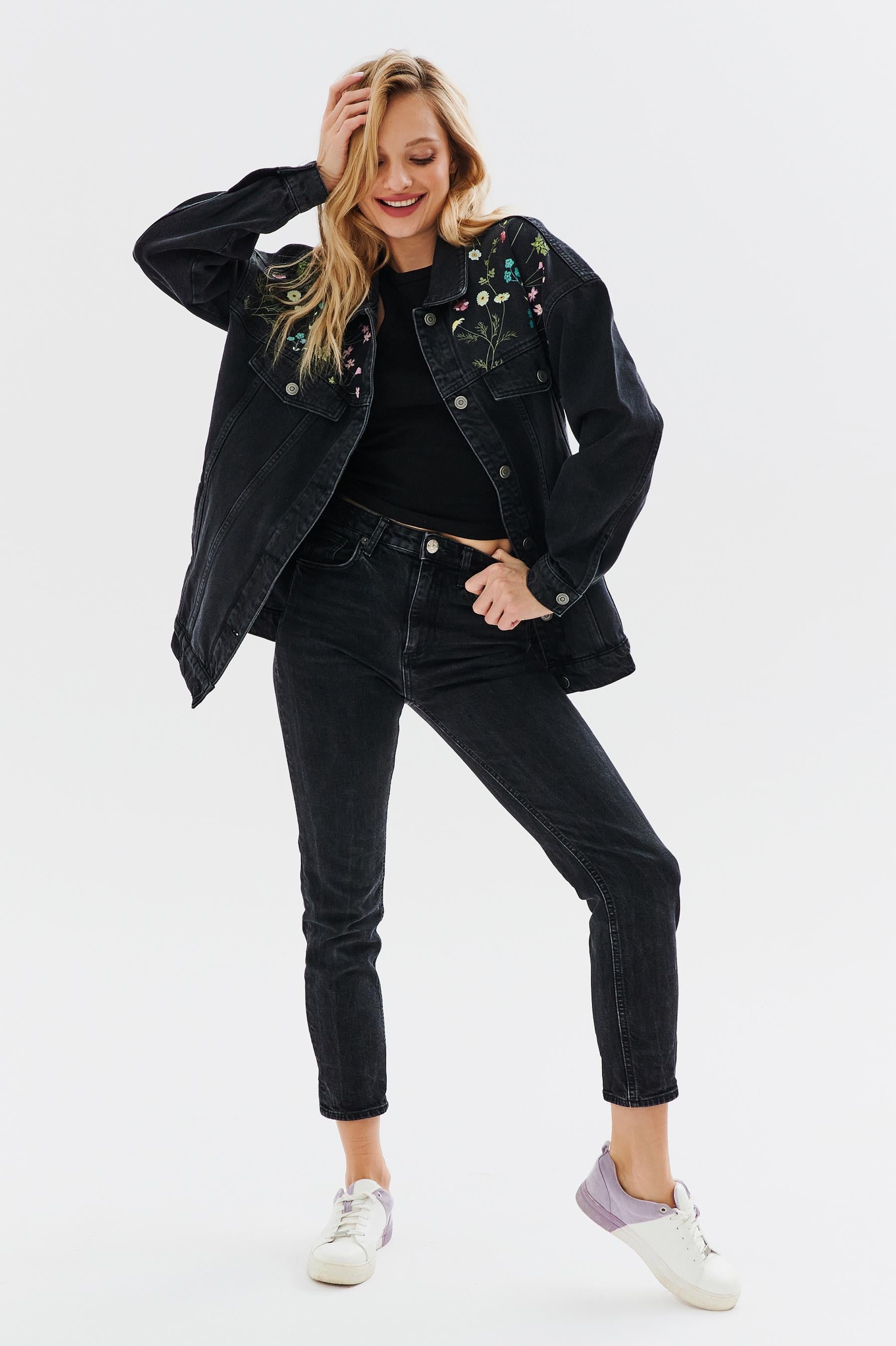 kurtka denim w kwiaty naoko