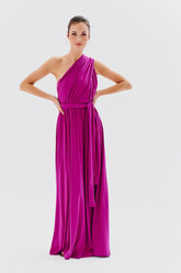 naoko fioletowa sukienka wiskozowa na jedno ramię z wiązaniem