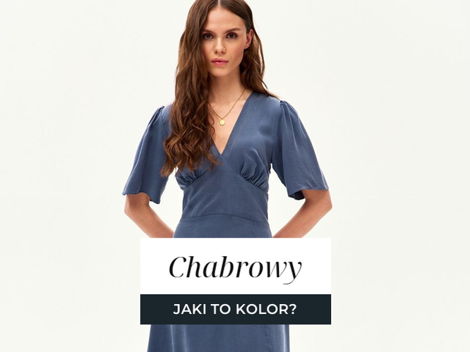 Kobieta w chabrowej sukience midi z dekoltem V, odcień niebieskiego z fioletową nutą.