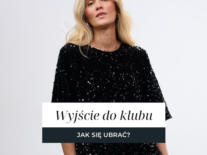 Kobieta w czarnej cekinowej sukience, wieczorowa stylizacja na wyjście.