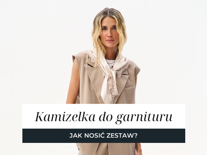 Beżowa marynarka ze spodniami, beżowa kamizelka dwurzędowa z chustą i bardzo ciemny garnitur z białym topem