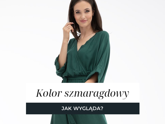 Kobieta w długiej szmaragdowej sukience z wiązaniem, nasycona zieleń w wieczorowym wydaniu.