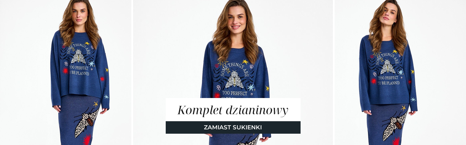 Dwuczęściowy komplet dzianinowy: sweter i spódnica midi w granacie