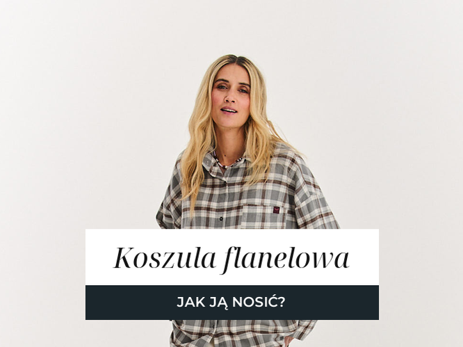 Koszula flanelowa w szarobrązową kratę i spodnie w kolorze ecru