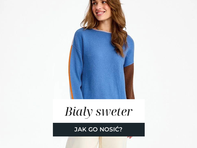 Kobieta w dwustronnym swetrze w jasnym odcieniu, miękki splot dzianiny.