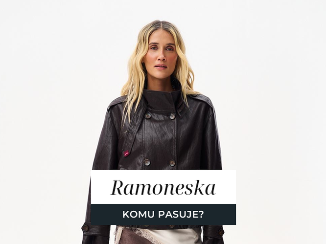 Ciemnobrązowa ramoneska ze skóry i szerokie spodnie w tonie brązu