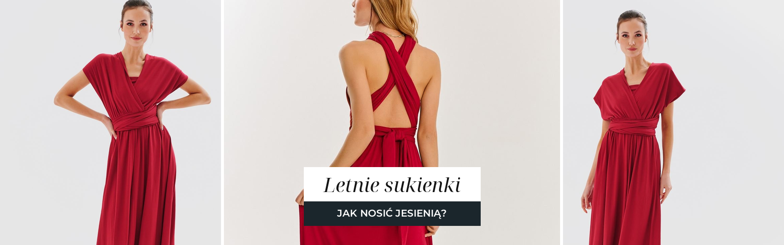 Kobieta w zwiewnej sukience z jesiennymi warstwami, stylizacja na przełom sezonów.