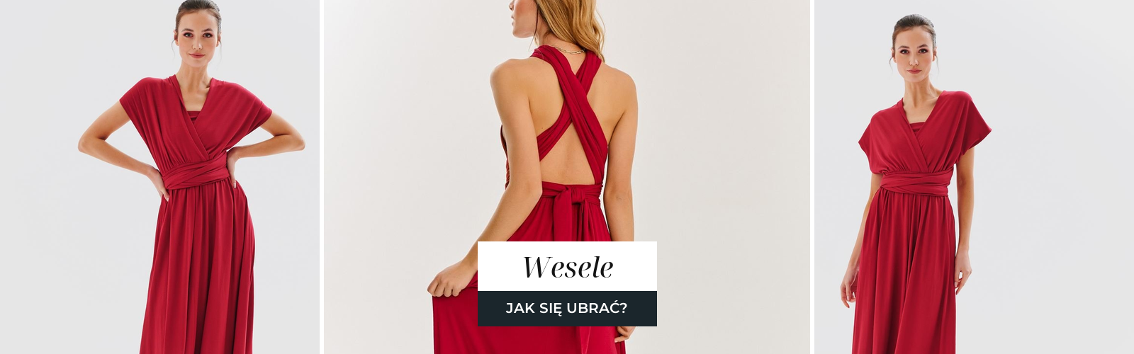 Elegancka gościni weselna w sukience w stonowanym kolorze.