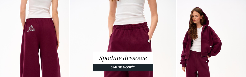 Szerokie spodnie dresowe w kolorze burgundu, ujęcia studyjne
