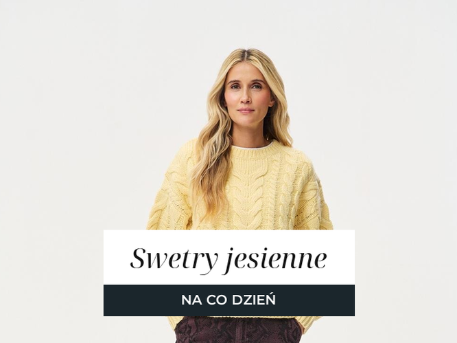 Trzy swetry jesienne: różowy sweter moherowy, żółty sweter z wełną w warkocze i fioletowy moherowy golf.