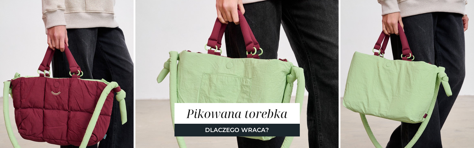 Pikowana torba dwustronna z widocznym wzorem przeszyć