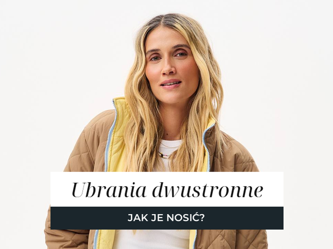Pikowana kurtka dwustronna pokazana z obu stron, beżowej i żółtej