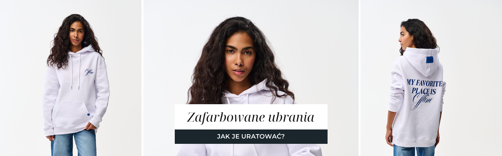 Biała bluza z kapturem, ujęcia studyjne na jasnym tle