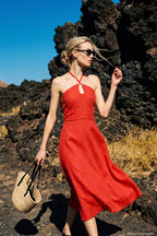 Lniana sukienka midi Cherry Trouble