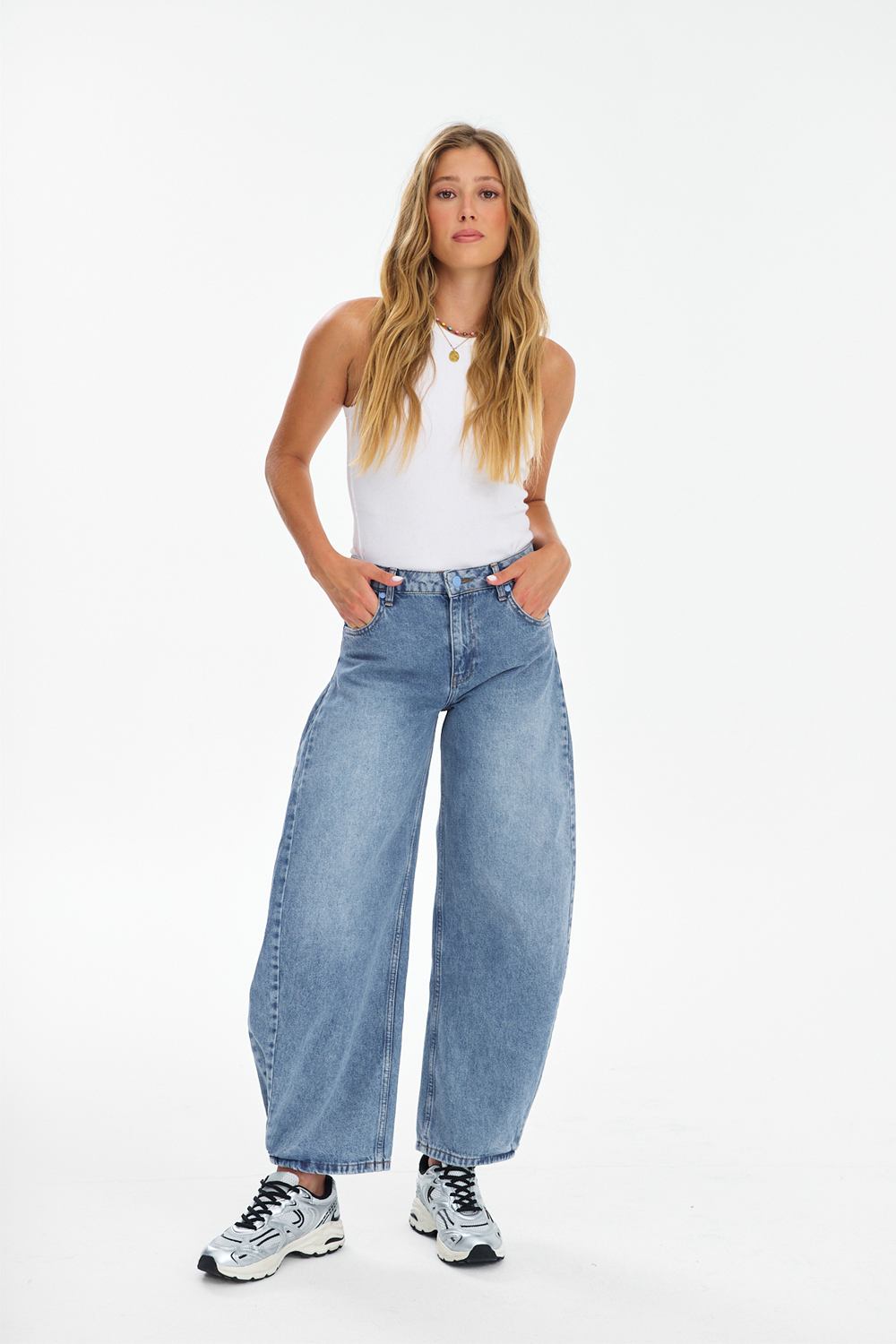 Spodnie jeansowe barrel Morning Mist