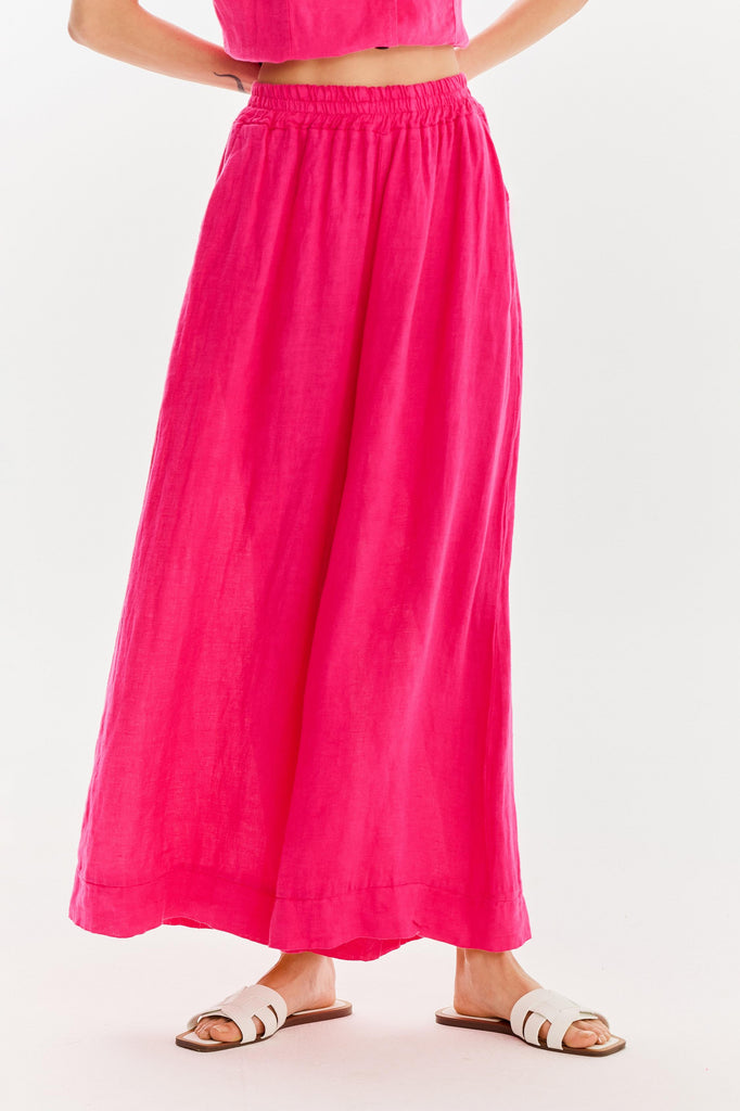 szerokie spodnie lniane w kolorze różowym naoko