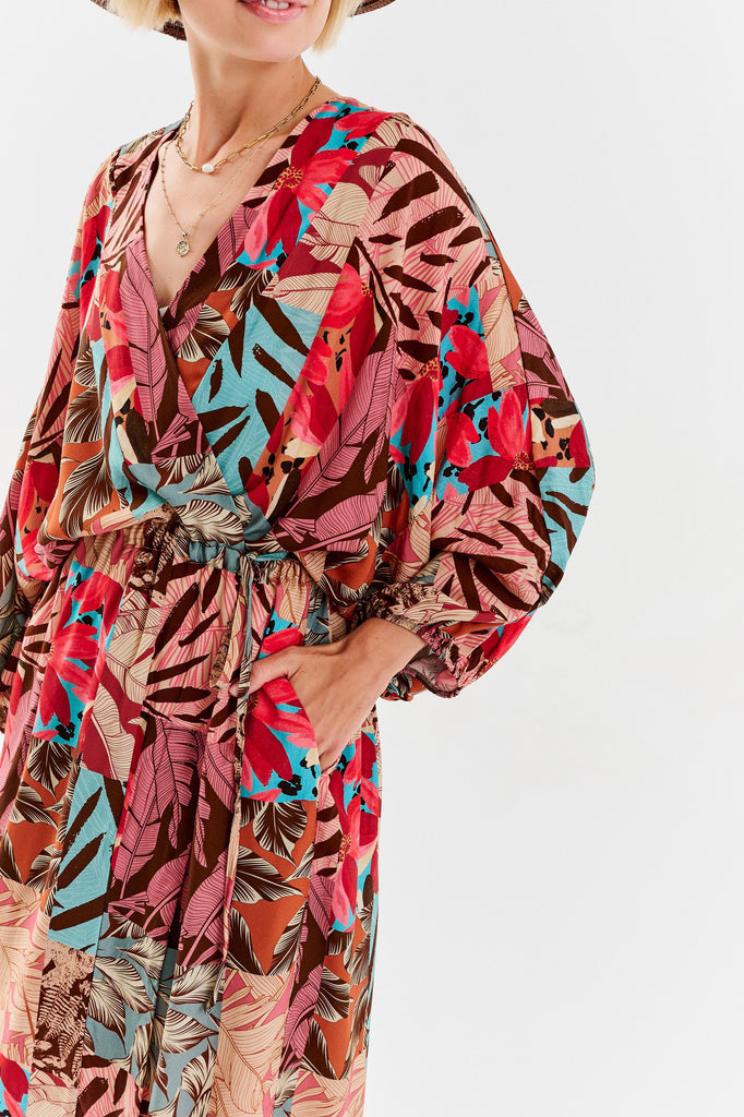 długa sukienka kimonowa z wiązaniem naoko
